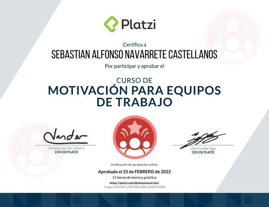 Diploma del Curso de Motivación para Equipos de Trabajo