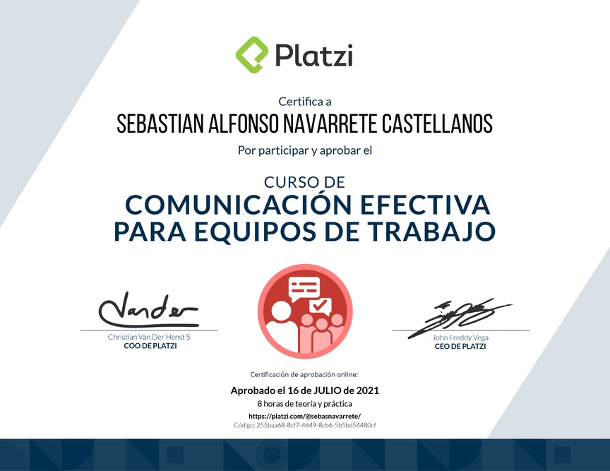 Diploma del Curso de Comunicación Efectiva para Equipos de Trabajo