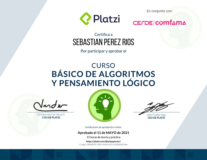 Diploma del Curso Básico de Algoritmos y Pensamiento Lógico