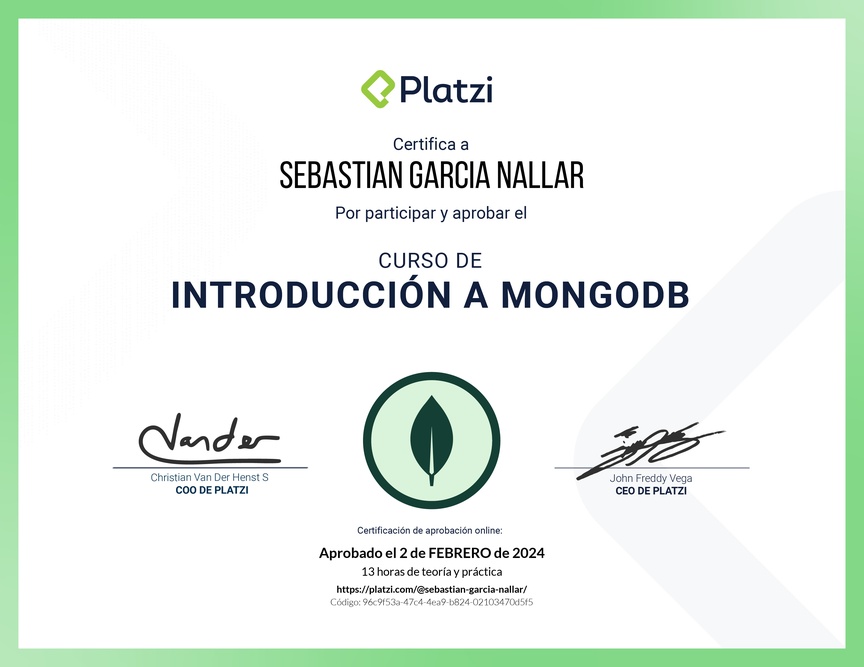 Diploma del Curso de Introducción a MongoDB