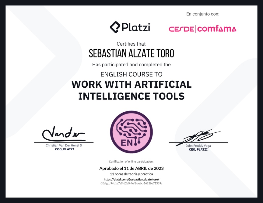 Diploma del Curso de Inglés para el Uso de Inteligencia Artificial