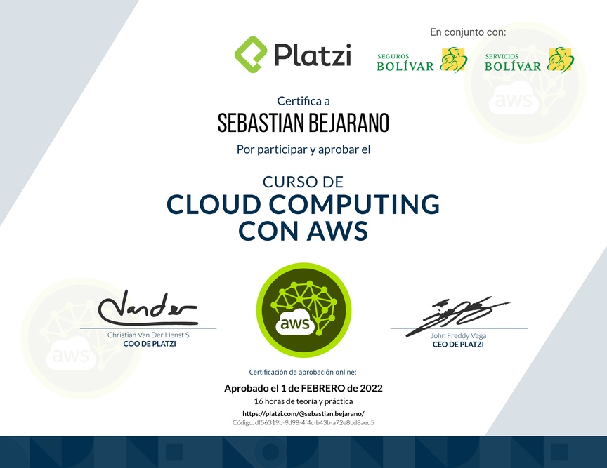 Diploma del Curso Práctico de Cloud Computing con AWS