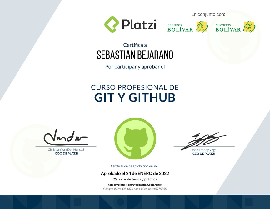 Diploma del Curso Profesional de Git y GitHub