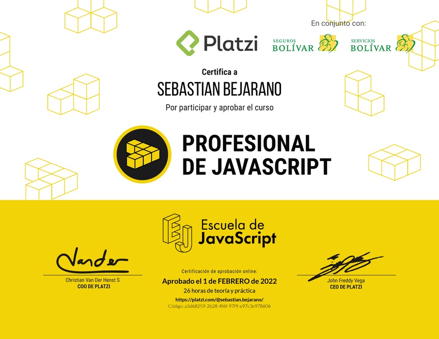 Diploma del Curso Profesional de JavaScript