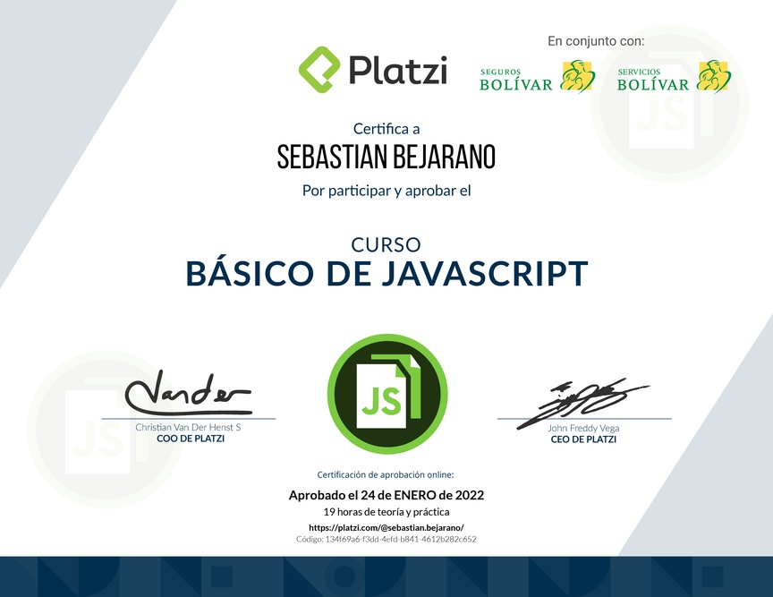 Diploma del Curso Básico de JavaScript