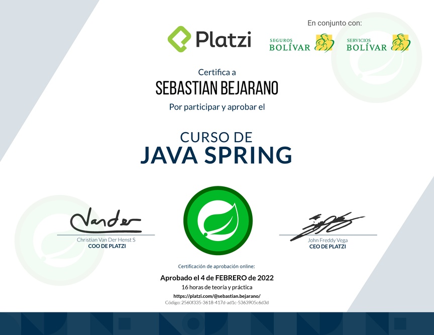 Diploma del Curso de Java Spring