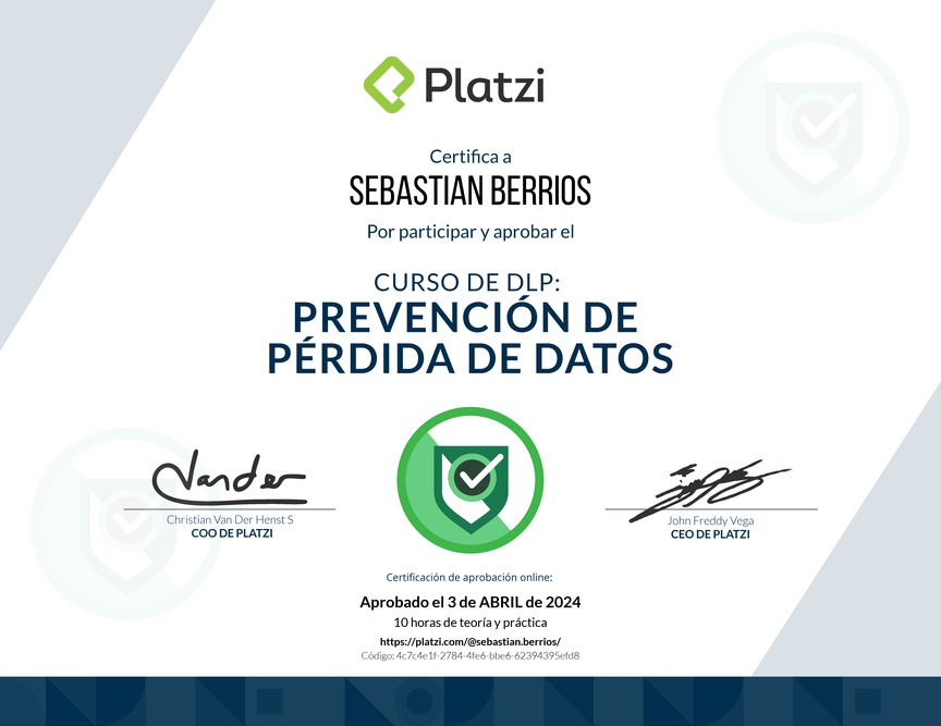 Diploma del Curso de DLP: Prevención de Pérdida de Datos