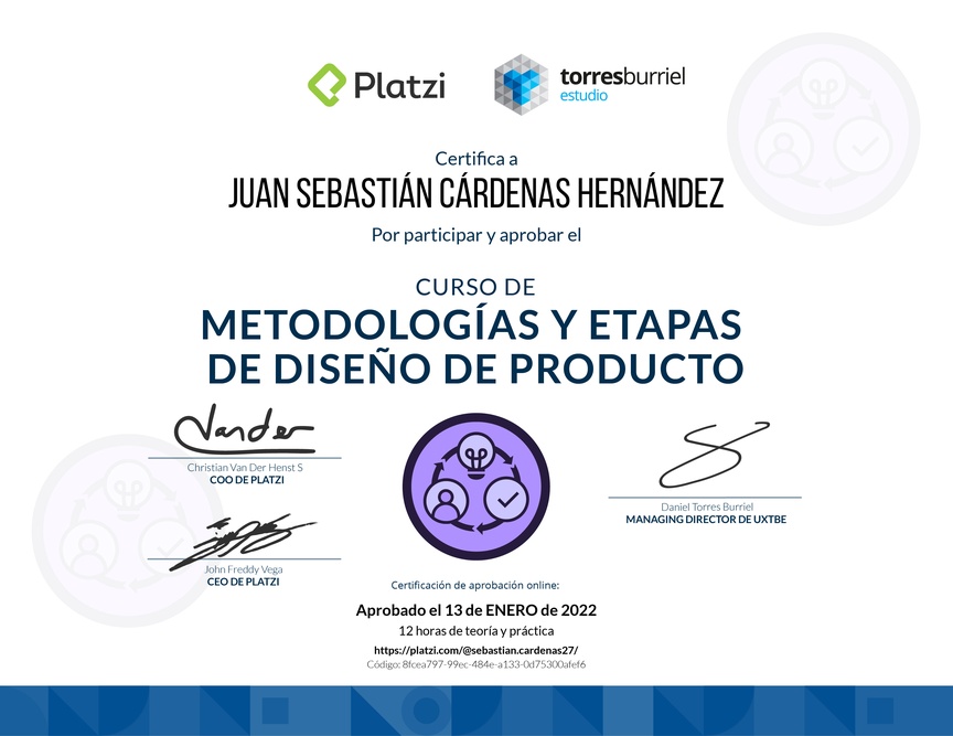 Diploma del Curso de Metodologías de Diseño de Productos Digitales