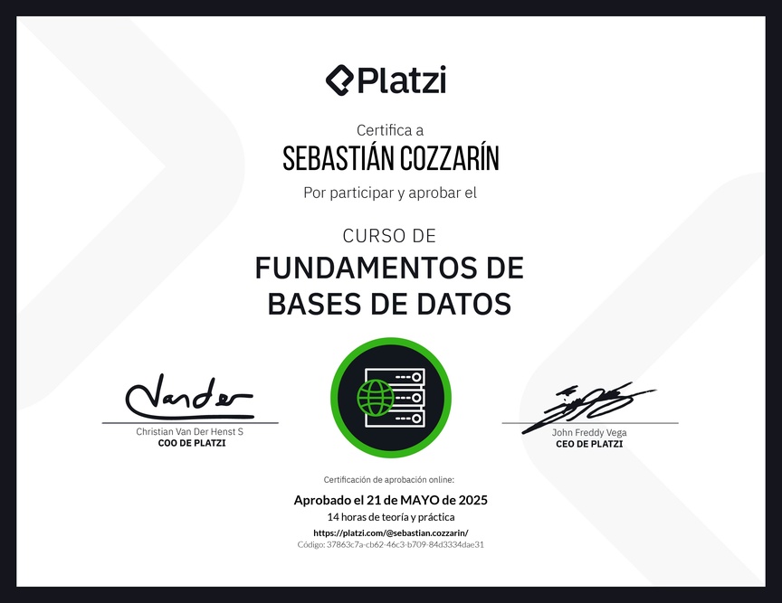Diploma del Curso de Fundamentos de Bases de Datos