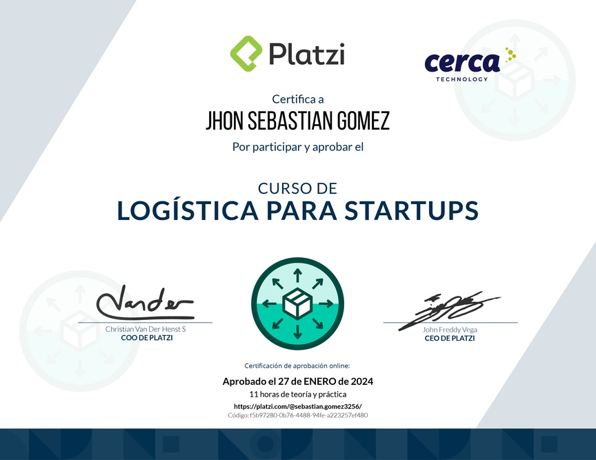 Diploma del Curso de Logística para Startups
