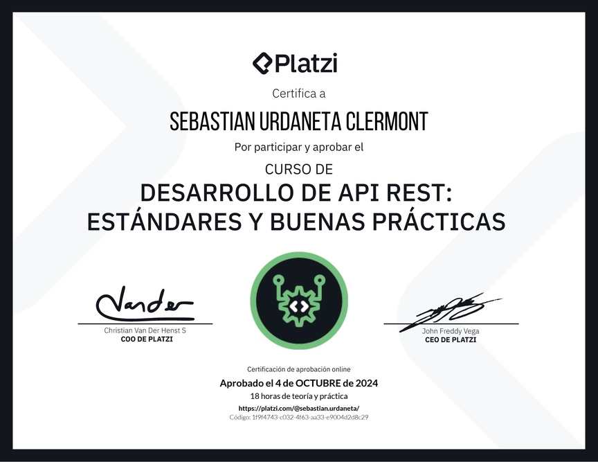 Diploma del Curso de Estándares y Buenas Prácticas para API REST con Laravel