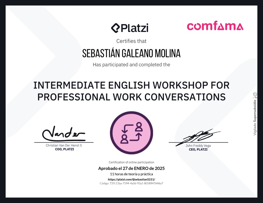 Diploma del Curso de Inglés Práctico para Conversaciones de Trabajo