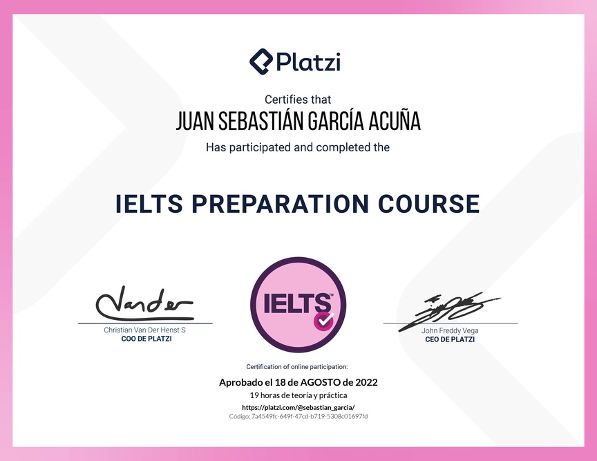 Diploma del Curso de Inglés para Preparación de IELTS (2020)