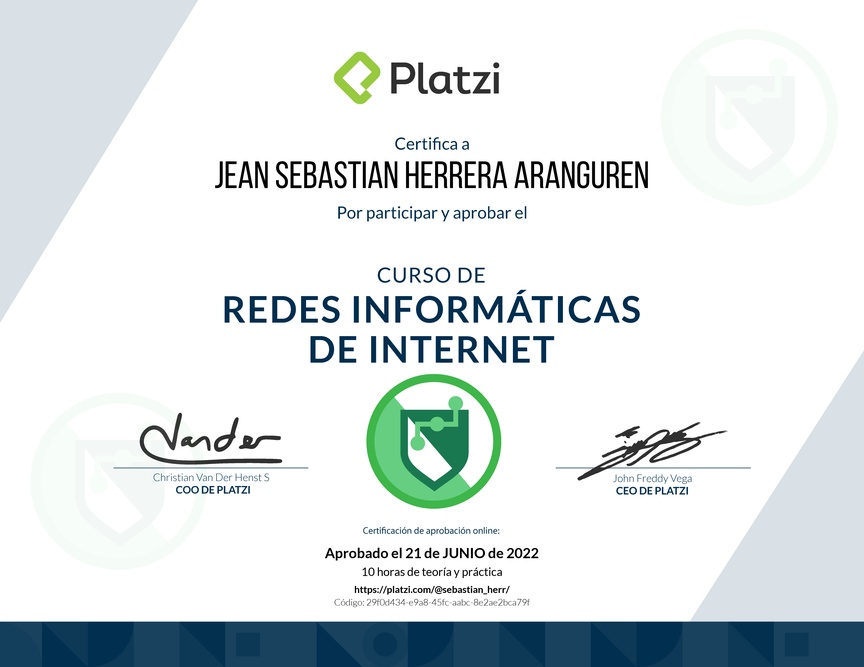 Diploma del Curso de Redes Informáticas de Internet