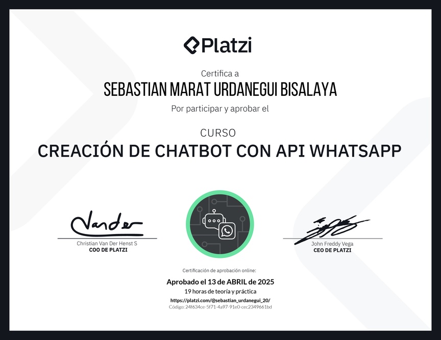 Diploma del Curso de ChatBot con WhatsApp API