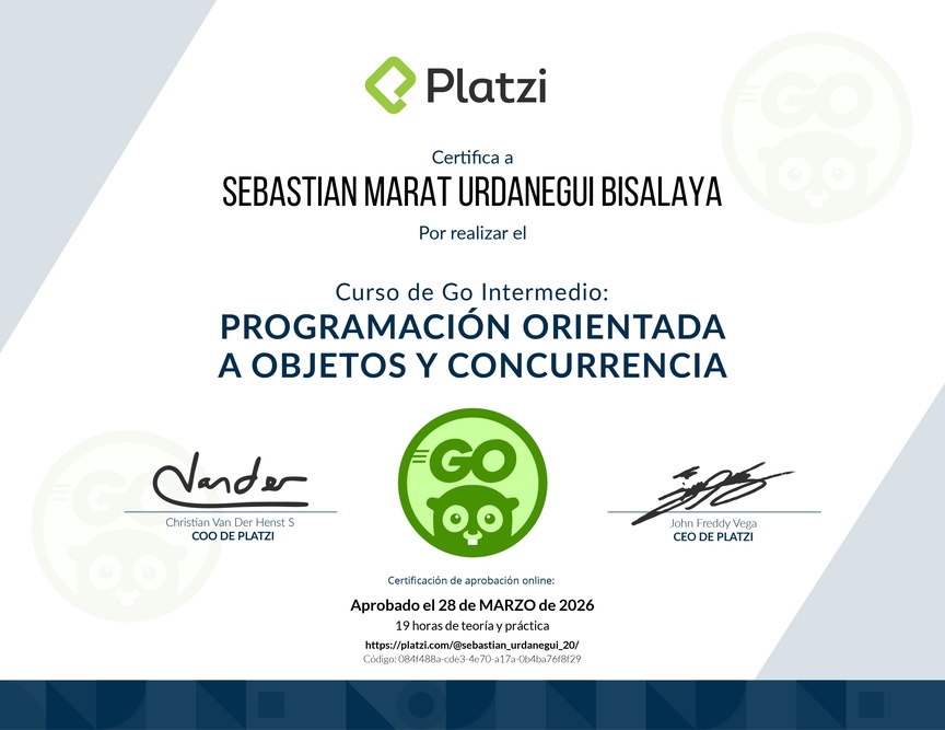Diploma del Curso de Go Intermedio: Programación Orientada a Objetos y Concurrencia