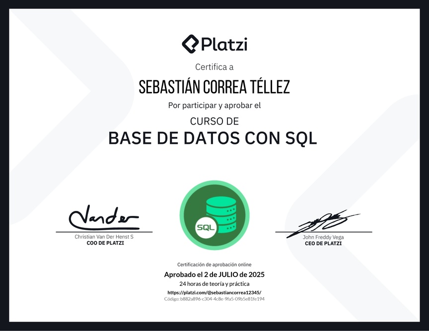 Diploma del Curso de Bases de Datos con SQL