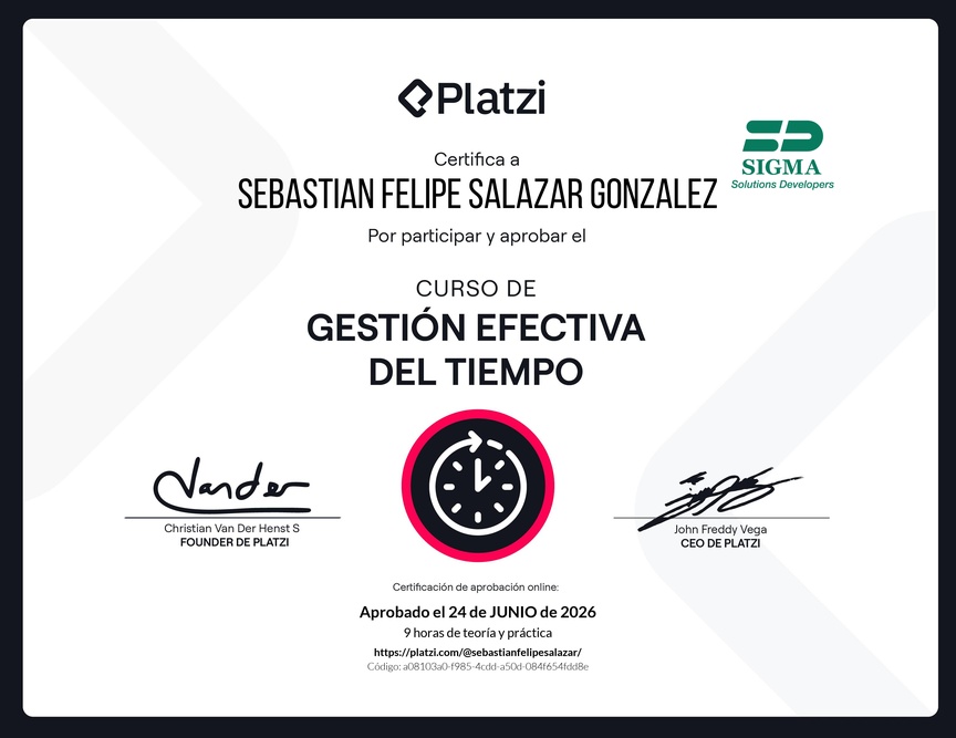 Diploma del Curso de Gestión Efectiva del Tiempo