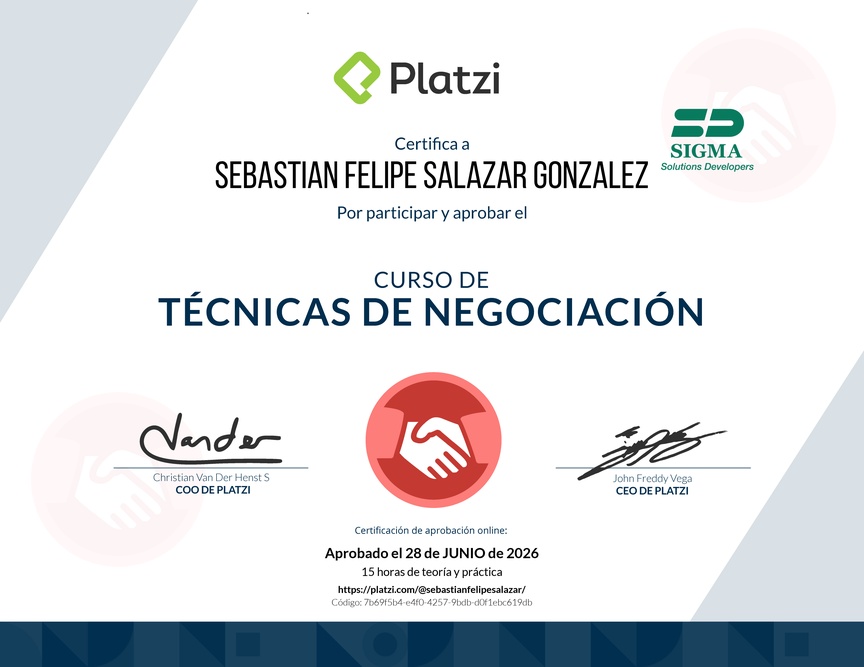 Diploma del Curso de Técnicas de Negociación