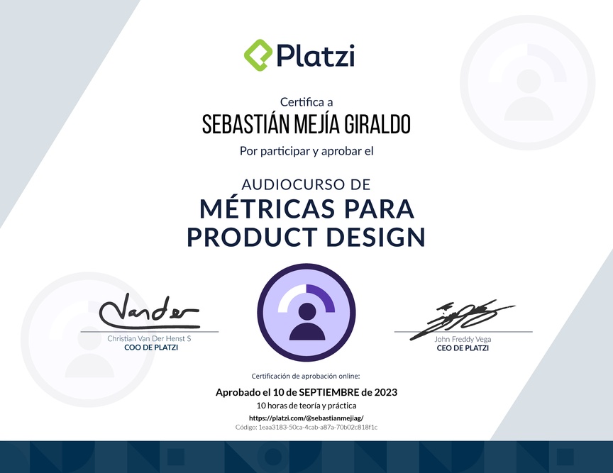 Diploma de Audiocurso de Métricas en Product Design