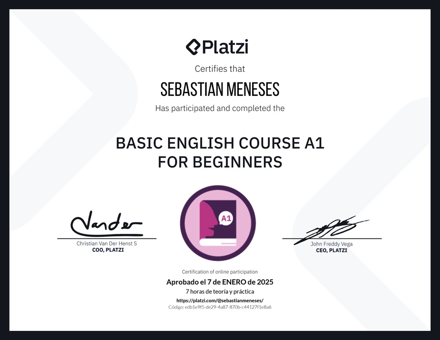 Diploma del Curso de Inglés Básico A1 para Principiantes