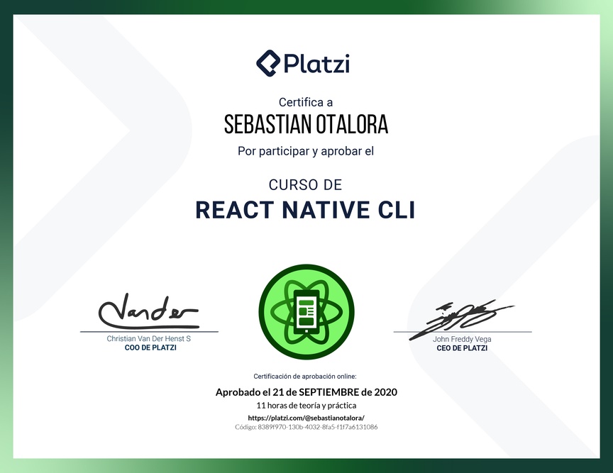 Diploma del Curso de React Native CLI