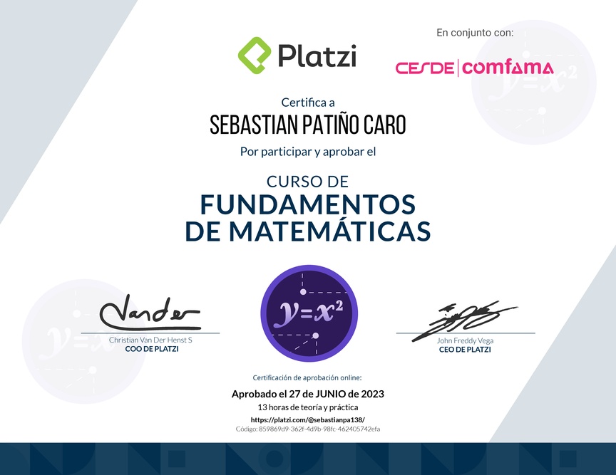 Diploma del Curso de Fundamentos de Matemáticas
