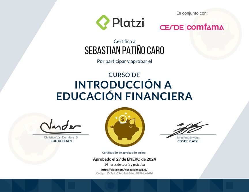 Diploma del Curso de Introducción a Educación Financiera
