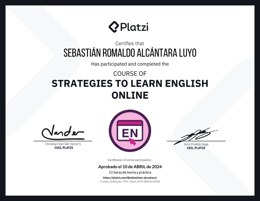 Diploma del Curso Gratis de Estrategias para Aprender Inglés en Línea