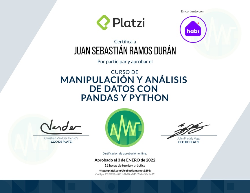 Diploma del Curso de Manipulación y Análisis de Datos con Pandas y Python