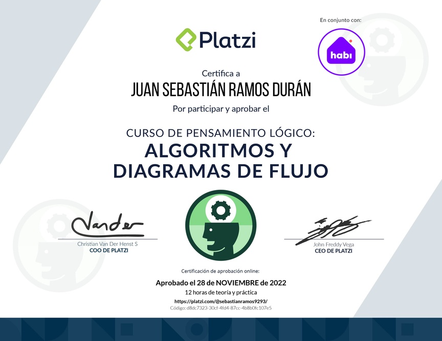 Diploma del Curso de Pensamiento Lógico: Algoritmos y Diagramas de Flujo