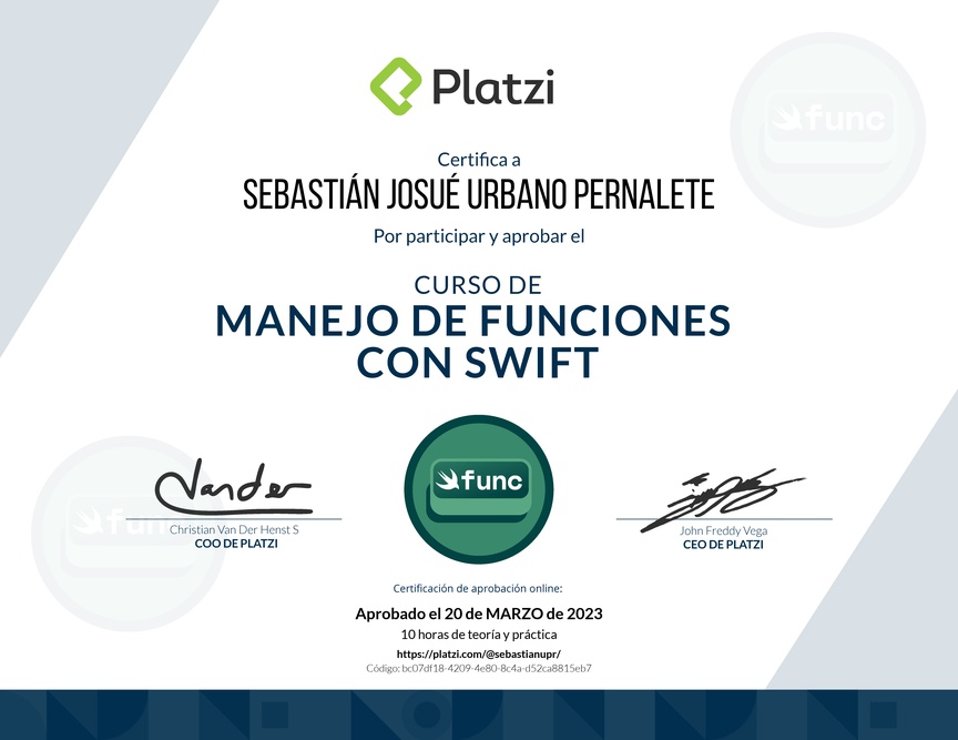 Diploma del Curso de Programación con Swift: Funciones (2019)