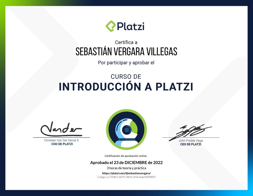 Diploma del Curso de Introducción a Platzi 🇨🇱