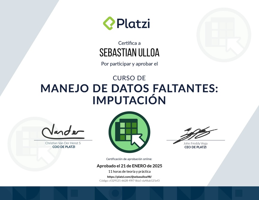 Diploma del Curso de Manejo de Datos Faltantes: Imputación