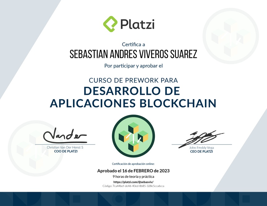 Diploma del Curso de Prework para Desarrollo de Aplicaciones Blockchain 2021