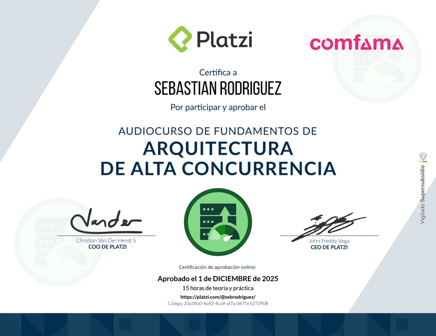 Diploma de Audiocurso de Fundamentos de Arquitectura de Alta Concurrencia