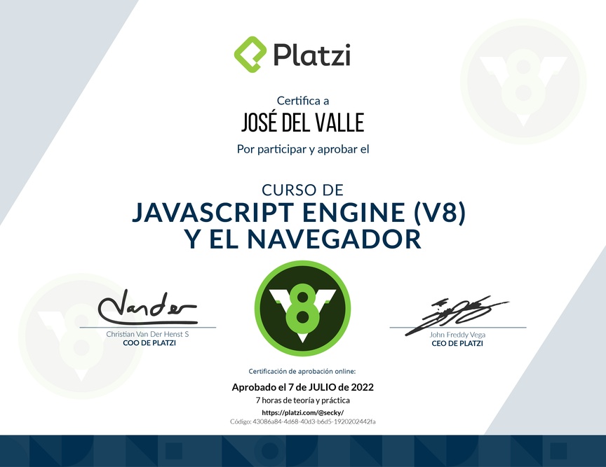 Diploma del Curso de JavaScript Engine (V8) y el Navegador