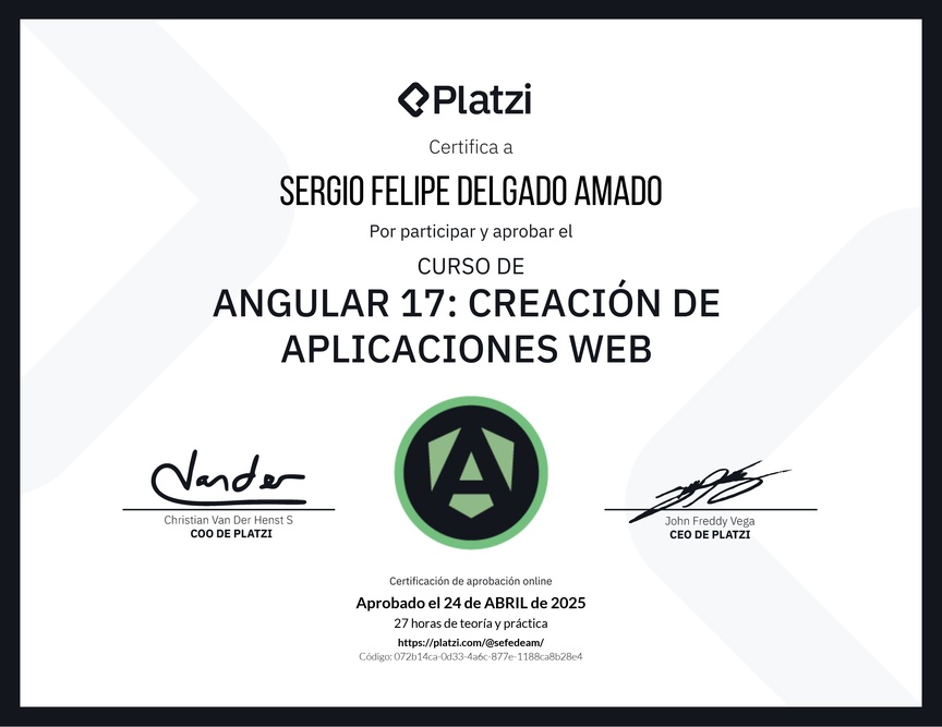 Diploma del Curso de Angular: Creación de Aplicaciones Web
