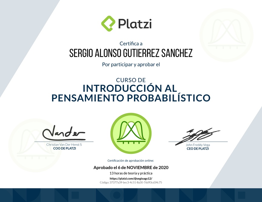 Diploma del Curso de Introducción al Pensamiento Probabilístico