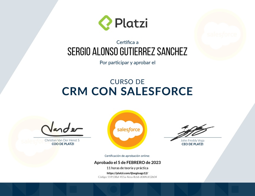 Diploma del Curso de CRM con Salesforce