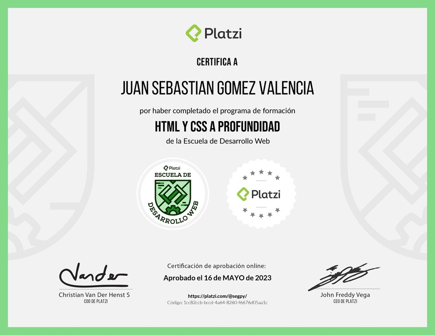 Diploma de la Ruta de Aprendizaje de HTML y CSS desde cero