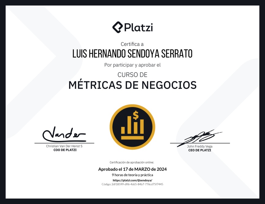 Diploma del Curso de Métricas Esenciales de Negocio