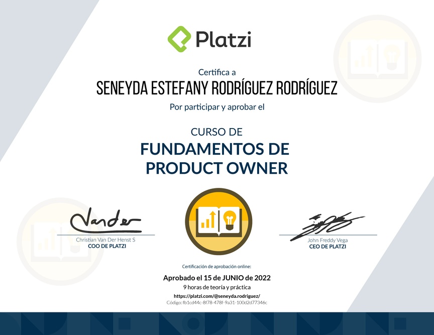Diploma del Curso de Fundamentos de Product Owner