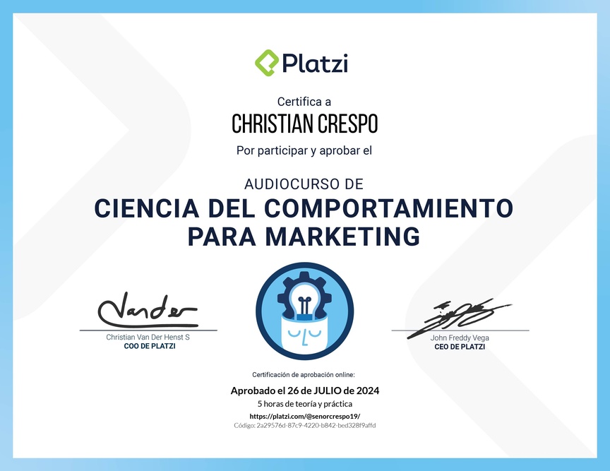 Diploma de Audiocurso para Analizar el Comportamiento del Consumidor