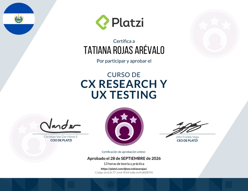 Diploma del Curso de CX Research y UX Testing
