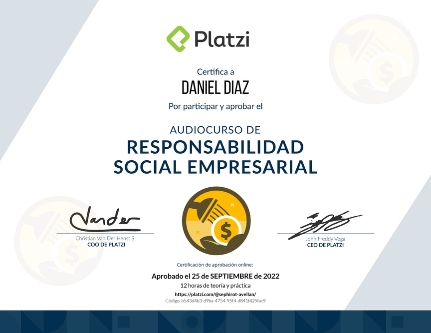 Diploma de Audiocurso de Responsabilidad Social Empresarial