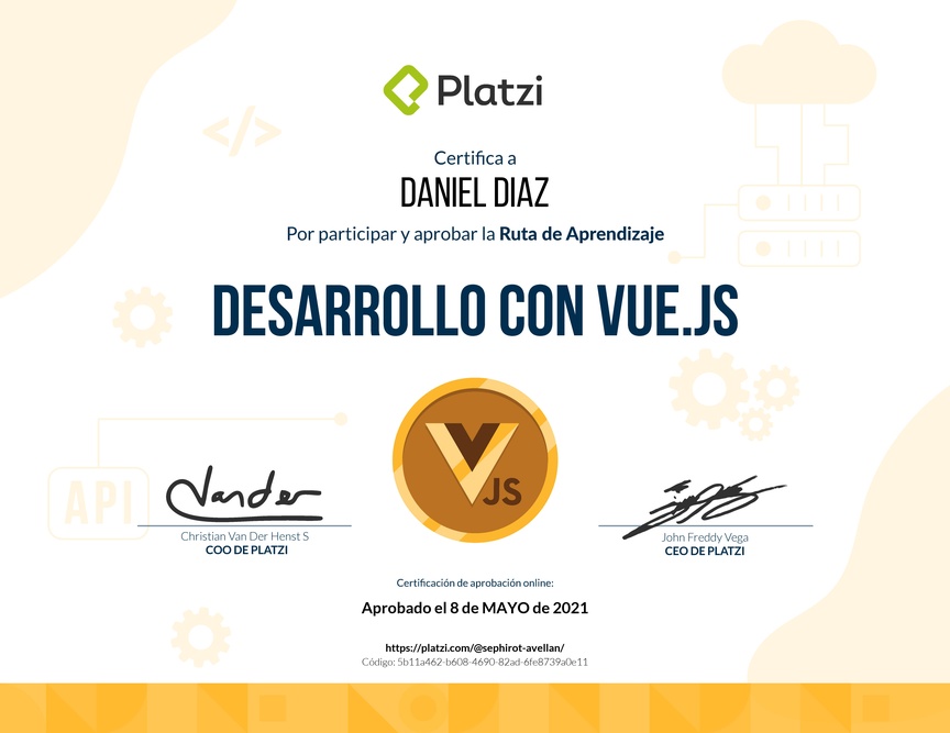 Diploma de la Ruta de Aprendizaje de Frontend a profundidad con Vue.js