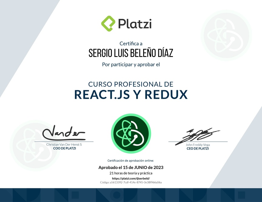 Diploma del Curso Profesional de React.js y Redux