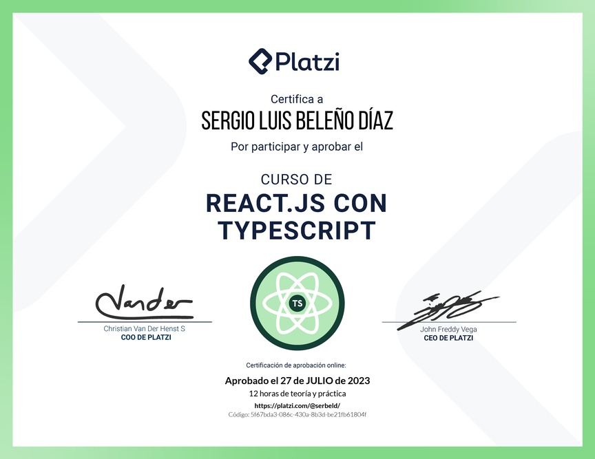 Diploma del Curso de React.js con TypeScript