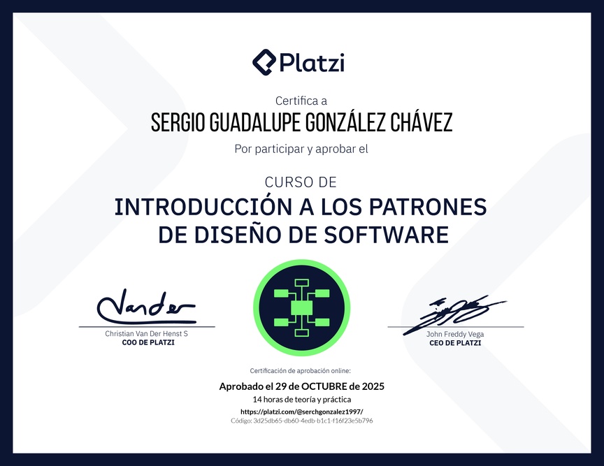 Diploma del Curso de Introducción a los Patrones de Diseño de Software